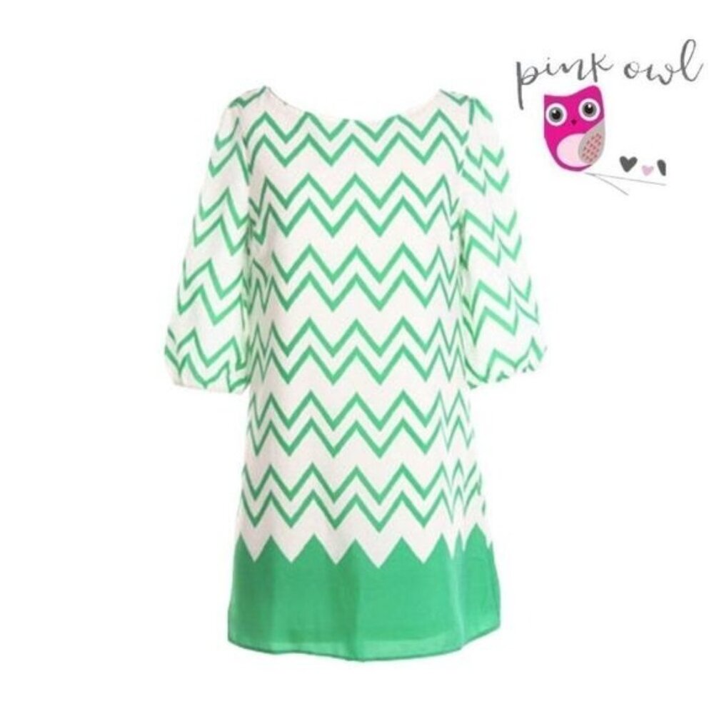 Women Chevron 3/4 Sleeve Summer Shift‎ Dress by Pink Owl Apparel